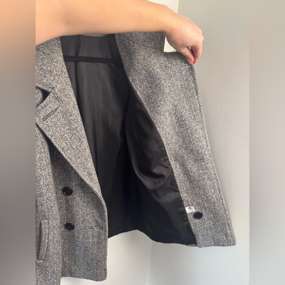 VINTAGE 80s Herman Kay Wool Tweed Double Breasted Pea Coat Petite Dominican repb - Picture 5 of 10